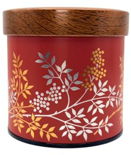 Tea Tin Canister with Airtight Double Lid, 14oz Floral Tea Caddy for Loose Leaf Tea, Coffee Bean, Spice Storage, Kitchen Decor Gift (Red)