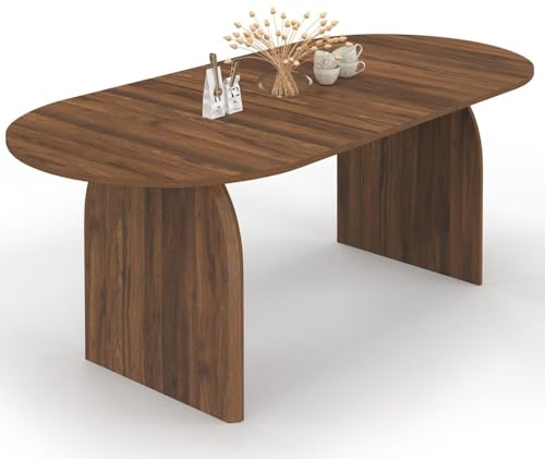 IDMarket - Mesa de Comedor Extensible japandi Oval Edith para 6-10 Personas Nogal 160-200 cm