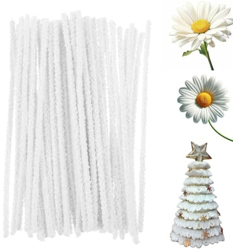Coiejdoyy Pfeifenputzer zum Basteln, Weiß Pfeifenreiniger Blumen Set, DIY Bastelsachen Chenilledraht, 200 Stück Pfeifenreiniger zum Basteln, Pipe Cleaner für Geschenkband, Blumenband