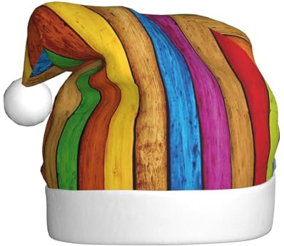 AYYQWE Gorro de Papá Noel con estampado de madera a color para hombres y mujeres, decoración de fiesta, Año Nuevo, festividades, celebraciones, gorro de Navidad