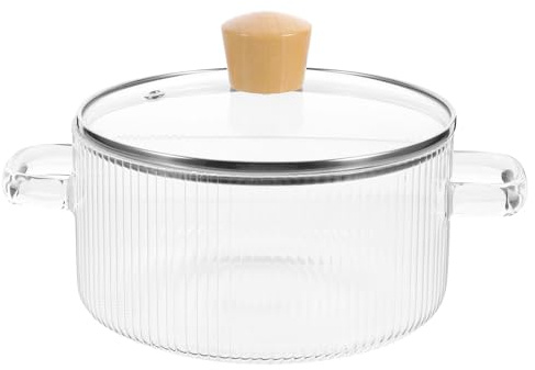 TOYZFRIENDY Casserole en Verre Transparent 1350 Ml avec Couvercle Marmite Ménagère Résistante à la Chaleur Soupière pour Nouilles Pâtes et Soupes Ustensile Cuisine Polyvalent et Facile à