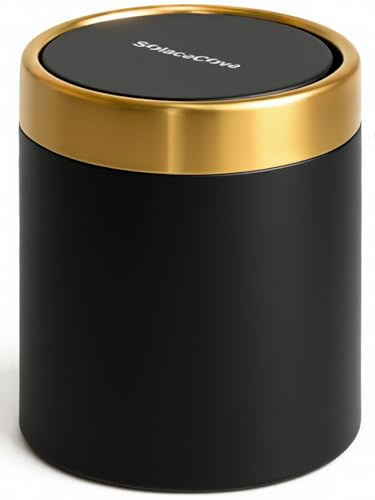 SolaceCove Desktop Trash can with Lid,0.4 Gal Stainless Steel Counter Top Trash Can Mini Bathroom Trash Can for Car,Office,Kitchen,Desk,a Roll of Trash Bag(Black)