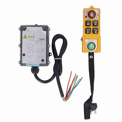 HELEVIA Control Remoto Inalámbrico para GrúA, AC380V 100m Alcance 800MHz Frecuencia RF A Prueba de Golpes Impermeable, con Botones Ergonómicos Anti Caída, para Grúas Transportadoras