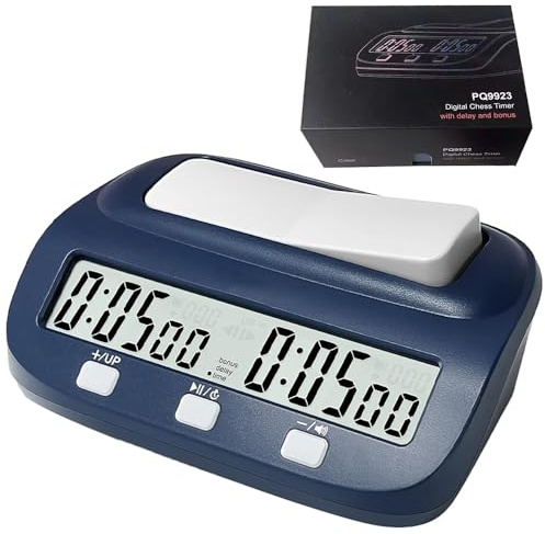 RNPKZ Schachuhr Timer, Schachuhr Professional, Digitale Multifunktionsanzeige Schachtimer, Countdown/Bonus/Verzögerung, 4-TastenSteuerung, Ideal für 2 Spieler Brettspiele, Zuhause & Turniere (Blau)