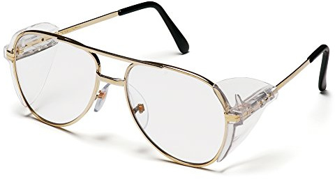 Pyramex Pathfinder Aviator Safety Glasses with Gold Frame and Clear Lens