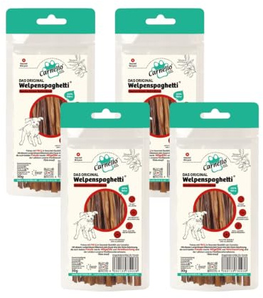 Welpenspaghetti | Kausnack für Hundewelpen | 4 x 30 g | Getreidefrei | Carnello | Ergänzungsfuttermittel | Für Welpen zur Ergänzung der täglichen Ration | 4er Pack