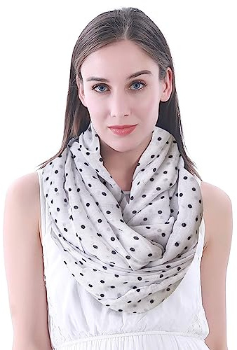 Lina & Lily Bufanda Infinita Cuello Mujer con Estampado de Puntos (Blanco)