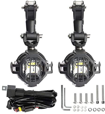 LITTOU KOLOME Motorcycle Spotlight for Motorbike ATV Tractor Forklift Motorcycle Fog Light Auxiliary Lamp Running Light with Front Protection Grids+Wiring+ Waterproof (Full Set)