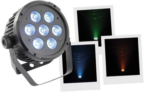 BoomToneDJ LEDPAR 7x10W, Par LED 5 in 1 RGBWA 10W Eclairage de scène Projecteur effet DMX 9 canaux. Multi effets Pulsation, Fade, Jump. Programmes automatiques, Détection musique. Télécommande IR.
