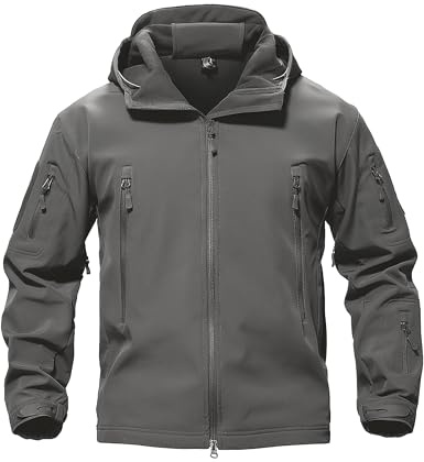 MAGCOMSEN Softshell Jackets Men Hooded Outdoor Windproof Spring Hiking Jacket Men Traveling Camping Raincoat with Fleece Linning, 3XL, Gray