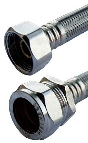 Compression Flexible Tap Connectors 15mm x 1/2 BSP Hose Tap Flex Connector 300mm Long - Packs of 2