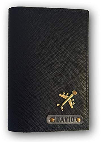 Nessis Manufactur Reisepasshülle personalisiert mit Namensgravur und Symbol, Namen, Reiseetui, Travelwallet, Dokumententasche, Ausweistasche (Schwarz)