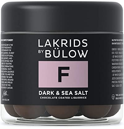 LAKRIDS BY BÜLOW - F - Dark & Sea Salt - 125g - Dänische Gourmet Lakritz-Kugeln - Süßer Lakritzkern umhüllt von Dunkler Schokolade & Meersalzflocken