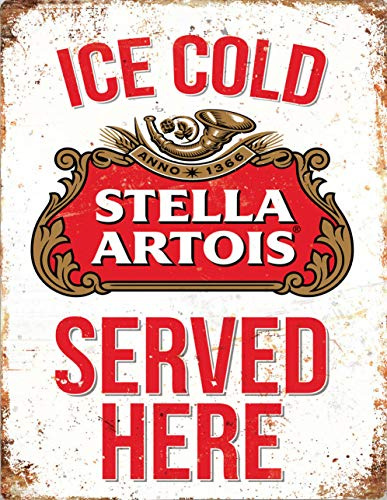 BigBazza Vintage Advertising Wall Tin Plaque 20x15cm - Pub Shed Bar Man Cave Home Bedroom Office Kitchen Gift Metal Sign - Stella Ice Cold Served Here