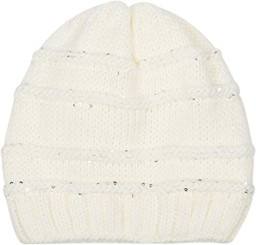 styleBREAKER Damen Strick Beanie Pferdeschwanz | Öffnung an der Oberseite für Zopf oder Dutt, wärmendes Thermo-Fleece-Innenfutter, Pailletten, für 45-60 cm Kopfumfang.