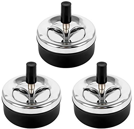 Jubaopen 3 Stück Aschenbecher Drehen Aschenbecher Tischaschenbecher Amit Deckel Neuheit Moderner Drehaschenbecher Windaschenbecher mit Deckel 9 x 9,5 cm Aschenber Chrom (Schwarz)