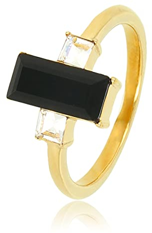 My Bendel - Ring Gold mit großem schwarzem Stein und kleinem Zirkoniumdioxid- Stylischer Ringe für Damen - Bleibt schön und Verfärbt nicht - Stapeln Ringe - mit Luxuriösen Geschenkverpackung