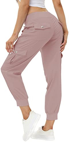 MoFiz Hiking Cargo Pants for Women with Pockets Lightweight Quick Dry Athletic Outdoor Summer Travel Casual Joggers Sweatpants Dusty Pink XL