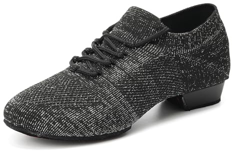 YKXLM Scarpe da Ballo Latino da Donna con Lacci Punta Chiusa Pratica Scarpe da Insegnante di Danza da Sala da Jazz Tango Allenamento,2.5CM,Nero,37EU