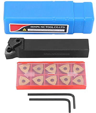 Pyatofyy Drehmeißel 20mm Drehwerkzeug Halter mit 10 Stück Hartmetall Wendeschneidplatten, Drehmaschine Abstechmeißel, Drehstahl Hartmetalleinsätze, MWLNR2020K08 + 10 WNMG0804 Hartmetall Einlagen