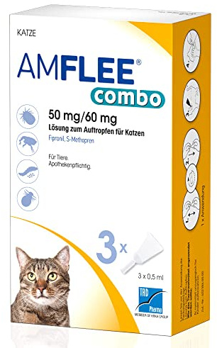 AMFLEE Combo Flohmittel für Katzen, 50 mg/60 mg Lösung zum Auftropfen für Katzen mit Fipronil und (S)-Methopren, 3 Einzeldosis-Pipetten