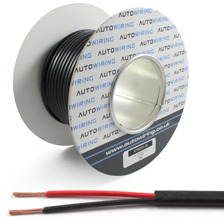 Automotive FLAT Twin 2 Core Cable 12v 24v Thin Wall Wire (16.5 AMP Rated 1mm² 18 AWG) 10/30/50/100 Metre (100M Roll)