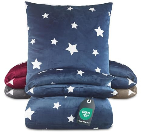 BaSaTex Winter Plüsch Bettwäsche Set, 135x200 cm, Sterne Blau | Warm und Kuschelig, Öko_Tex Zertifiziert, Reißverschluss, Flauschig Anschmiegsam, Feuchtigkeitsregulierend