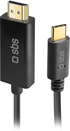 SBS Cavo adattatore video con connettori dorati USB-C a HDMI, cavo 4K/5K per smartphone, pc, iMac, MacBook, iPad, proiettori, televisori, lungo 1,8m.