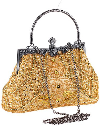 Egurs Handtasche 20er Jahre Stil Damen Vintage Perlen Abendtasche Clutch Handtasche Schultertasche Elegant Umhängetasche Hand-Tasche Geldbeutel für Hochzeit Braut Abschlussball Party