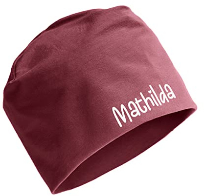 AngelicArt Personalisierte Kindermütze, Beanie für Kinder mit Wunschnamen, für Jungs, Mädchen, Unisex aus Baumwolle/Jersey (Purpur)