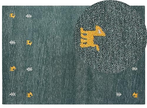 Beliani Gabbeh Teppich Wolle Grün Western Tiermotiv Handgetuftet 160 x 230 cm Calti