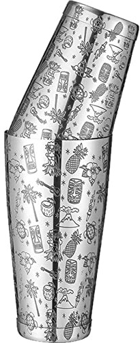 Wudaizhi Stainless Steel Cocktail Shaker - Boston Shaker Tin with Etched Pattern for Martini and Professional Bar Drinks