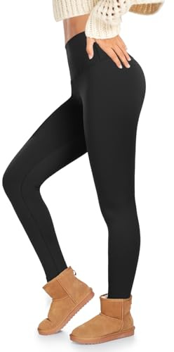 ACTINPUT Thermal Leggings Women High Waisted Thick Fleece Lined Leggings Long Winter Warm Stretchy Leggings Tights A-Black