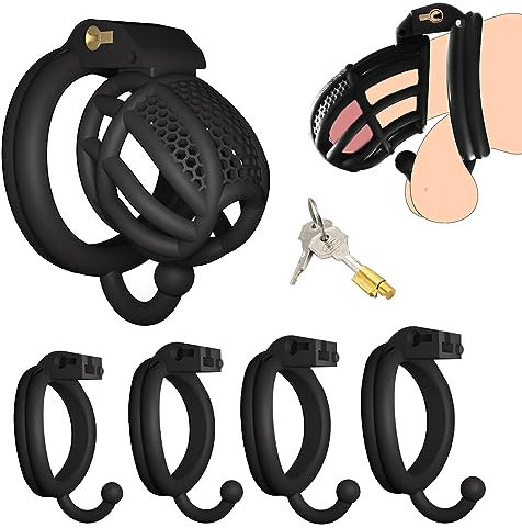 BDSMJOY Male Mesh Penis Cage 4 Sizes Removable Cock Rings, Chastity cage Male with Scrotum Hook Adult Sex Toy for Men (Black)