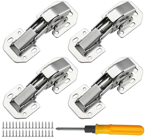 Jiaxitek 8 Pcs Soft Close Cupboard Wardrobe Doors Hinges,Kitchen Units Door Hinges,Concealed Kitchen Cabinet Hinges Cabinet Door Plate with Screws and Screw Installation Tools