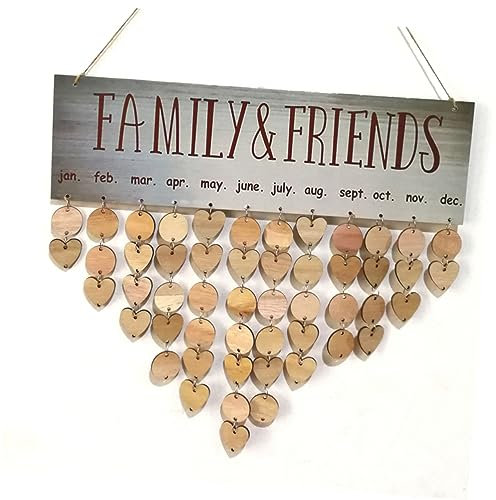 HAPINARY Holz Family Friends Kalenderhänger Bunt Diy Geburtstags-reminder Wanddeko Mit Holzplatte Herz Rundscheiben Eisenringen Familienplaner Für Geburtstagsdeko Und Erinnerungen