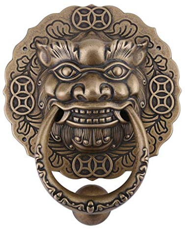 Messing-Türklopfer, antiker Löwe, dekorativer Türklopfer, robuster Vintage-Türklopfer, ideal für Haustüren, Hotelmöbel, goldfarben (17,8 x 21 cm, Gold)