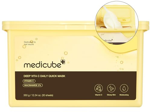 Medicube Deep Vita C Daily Quick 30 Sheet Masks - Vegan Certified, Quick Dispenser, Triple Vitamin Complex For Radiance and Hydration - Korean Face Masks