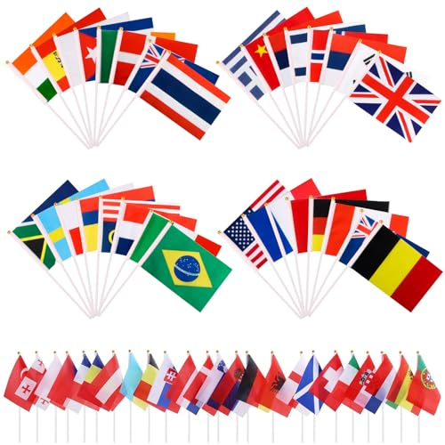 Banderas, shallyong 32 Piezas Banderas del Mundo, Tenendo la Bandiera Nazionale, Banderines Decorativos, Fiestas, Desfiles,Bandera de Mano, Eventos Deportivos, Decoración