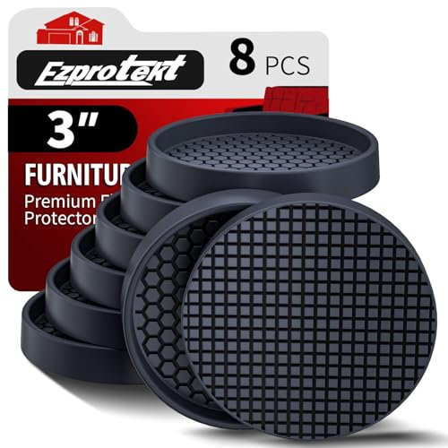 Ezprotekt sous Verres de Meubles 8 roulettes, Patins de Meubles antidérapants Φ 76mm pour sols en Bois Dur, Rondes en Caoutchouc antidérapantes pour Meubles, Protections de Sol antidérapantes, Nero