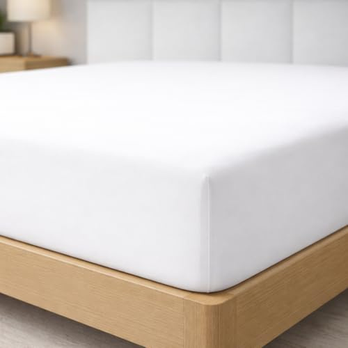 Degrees Home – Kollektion – Spannbettlaken 135 x 200 x 33 – verstellbar – gebürstete Polyester-Mikrofaser – Weiss, Weiß