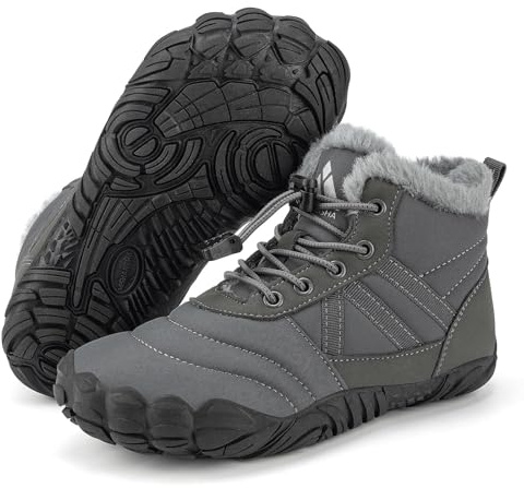 Mishansha Barfußschuhe Kinder Winter Barfussschuhe Winterschuhe Jungen Mädchen Winterstiefel Gefüttert Wasserdicht Barfuß Kinderschuhe Wanderschuhe Dunkelgrau, Gr.26 EU