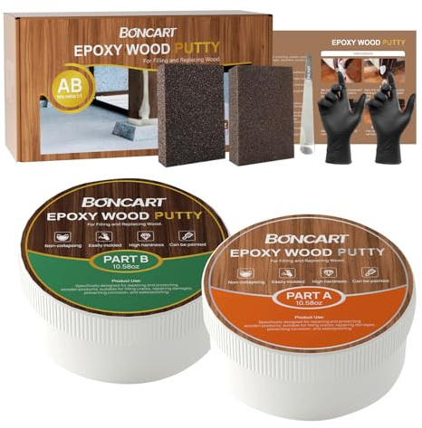Boncart Epoxy Wood Putty, High Strength Filler Putty, Stainable 2-Part Epoxy Filler, 21.16 oz Structural Wood Repair Kit, Wooden Furniture Repair Kit for Damages (Dark Brown)
