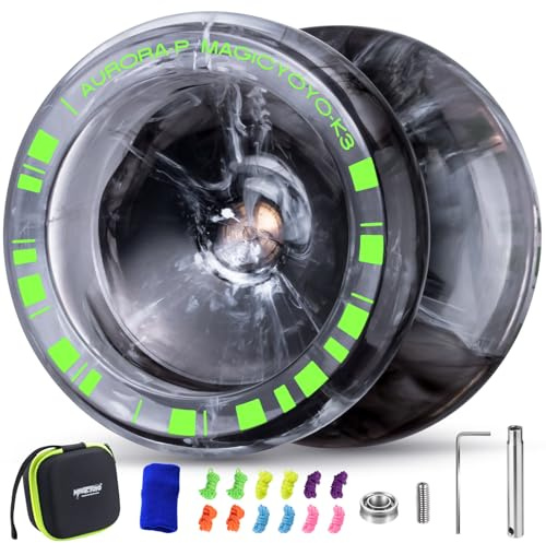 MAGICYOYO 2 in 1 JoJo K3 Aurora-p, Finger Spin Trick JoJo für Kinder | Professionelles Reaktionsfähiges und Nicht Reagierendes Yoyo für Fortgeschrittene, mit 12 JoJo-Saiten und JoJo-Zubehörset