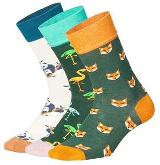 DillySocks Colourful Socks (Set of 3) | Coloured Socks for Men and Women Made of Organic Cotton and Sustainable Production, Wondrous Wildlife, 41-46