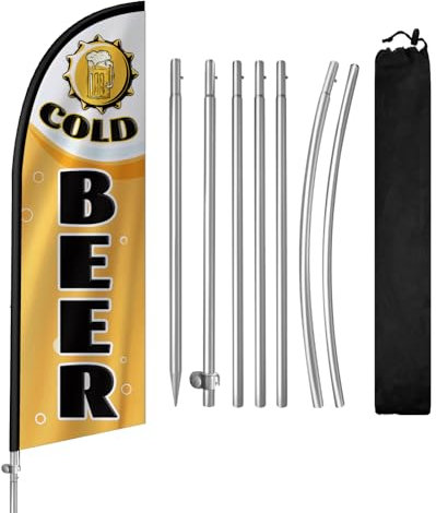 Cold Beer Feather Flag,8FT Cold Beer Advertising Flag with Stainless Steel Flagpole,Ground Spike,Cold Beer Signs for Businesses and Storefronts