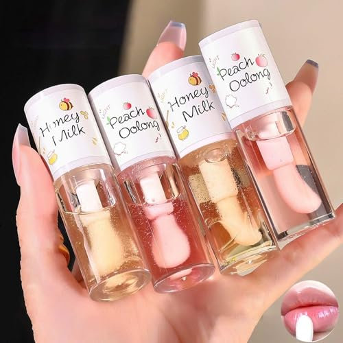 Coffret de 4Pcs Hydratant Gloss Huile à Lèvres,Repulpant Levres Transparent Végétalien,Gloss Nourrissant Lang Lasting Pour les Femmes