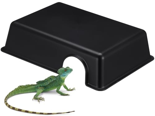 HANABASS Reptile Cave Plastic Xl 24.00X17.20X5.70cm | Black Plastic Xl, 24.00X17.20X5.70cm, 1 X Reptile Cave, Reptile Hide, Snake Hide