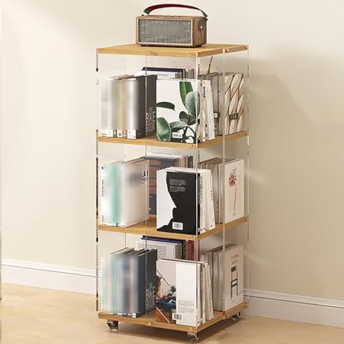 Drehbares Bücherregal Acryl,Standregal 360° Frei Drehbares,Standregal,Rotierendes Bücherregalmit 4/5 Ebenen, Drehbarer Bücherregalturm, Bücherregal-Organizer,Massivholz Bodenstehendes Lagerregal(Light