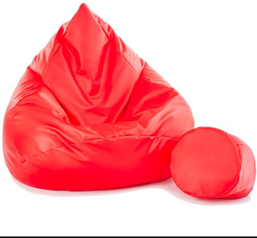 Slevobox Sitzsack mit Hocker Rot 95x95x120 cm - XXL Sitzsack Erwachsene mit Füllung - Bean Bag - Schlafzimmer und Wohnzimmer Möbel - Indoor Sitzsäcke Öko-Leder - Lounge Sessel